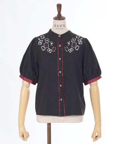 Playing Cards Embroidery Bicolor Blouse (Time-limited Price)