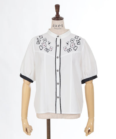 Playing Cards Embroidery Bicolor Blouse (Time-limited Price)