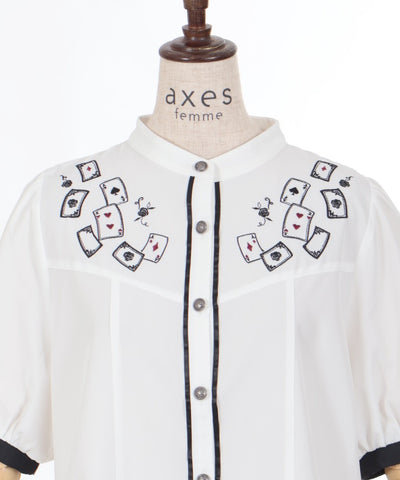 Playing Cards Embroidery Bicolor Blouse (Time-limited Price)