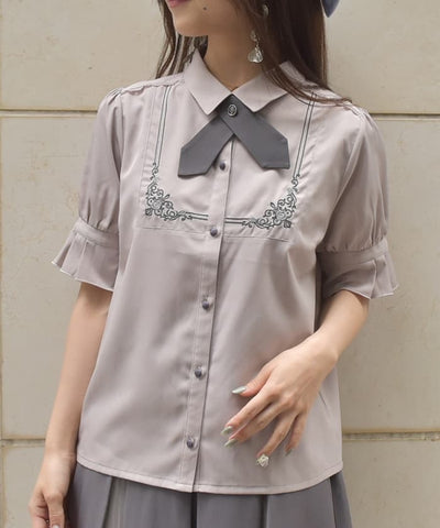 Cross Tie Embroidery Blouse