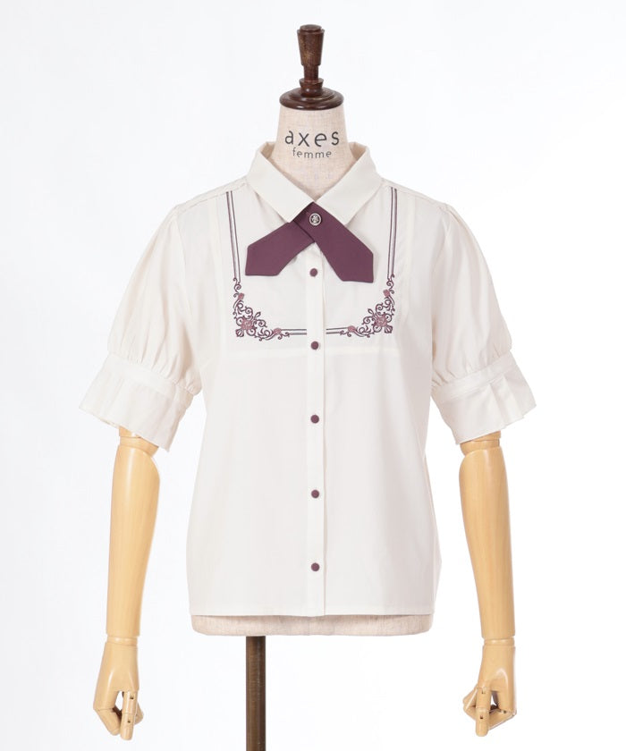 Cross Tie Embroidery Blouse