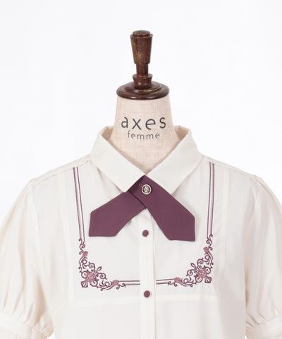 Cross Tie Embroidery Blouse