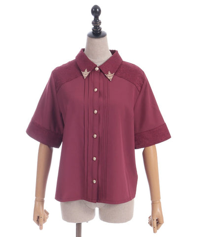Metal Tip Collar Short Sleeve Blouse