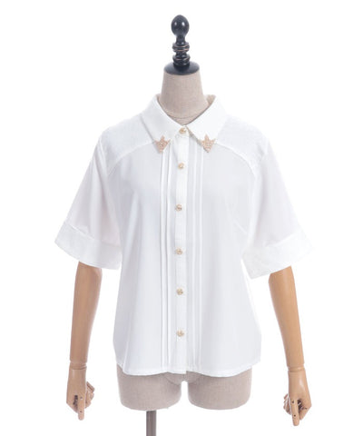 Metal Tip Collar Short Sleeve Blouse