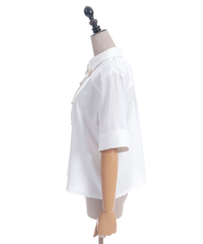 Metal Tip Collar Short Sleeve Blouse