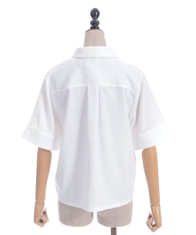 Metal Tip Collar Short Sleeve Blouse