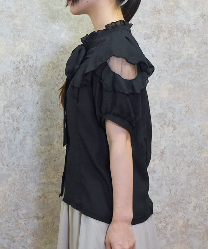 Open Shoulder Style Ribbon Blouse