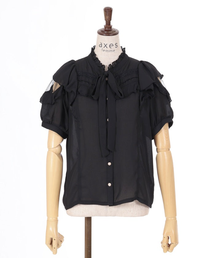 Open Shoulder Style Ribbon Blouse