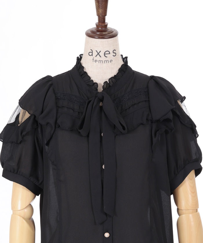 Open Shoulder Style Ribbon Blouse