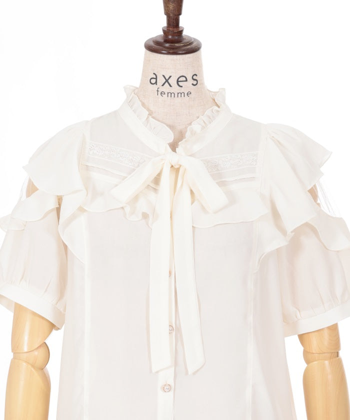 Open Shoulder Style Ribbon Blouse