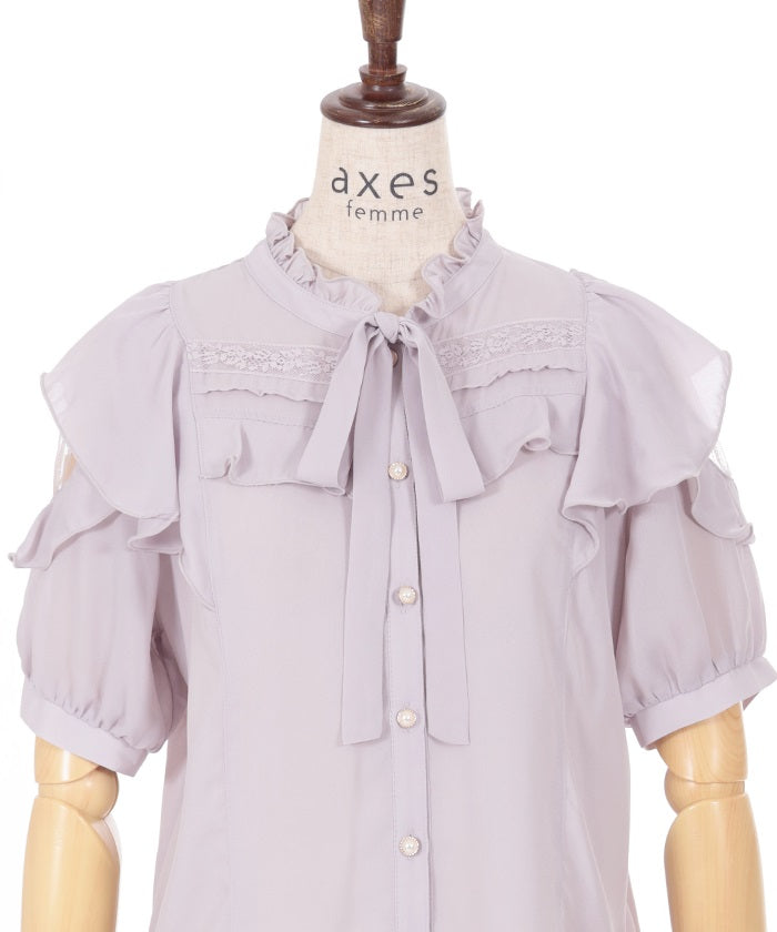 Open Shoulder Style Ribbon Blouse