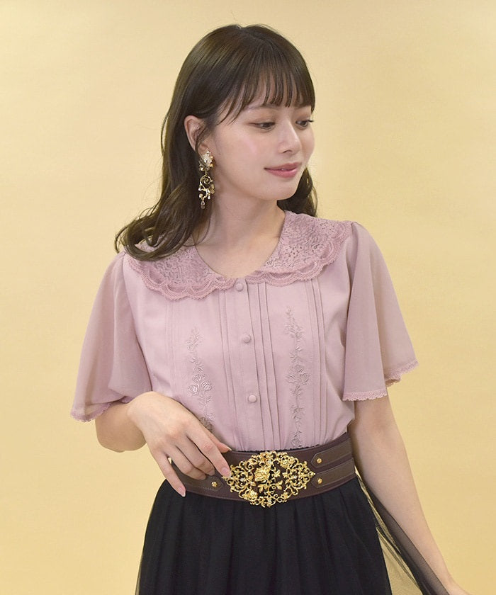 Lace Sailor Embroidery Blouse – axes femme from JAPAN