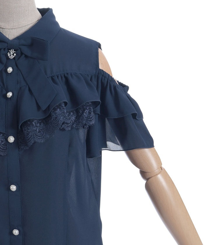 Marine Charm Ribbon Blouse