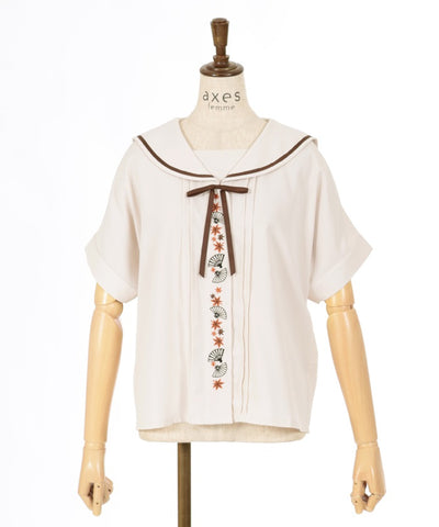 Folding Fan & Autumn Leaves Embroidery Sailor Blouse