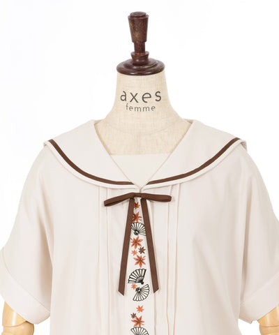 Folding Fan & Autumn Leaves Embroidery Sailor Blouse (Time-limited Price)