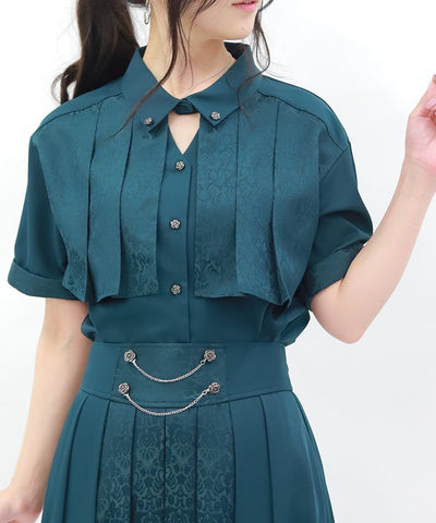 Jacquard & Pleated Blouse