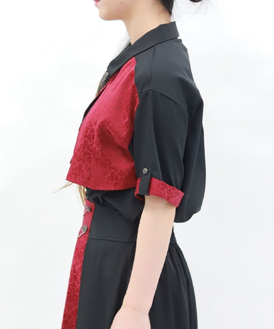 Jacquard & Pleated Blouse