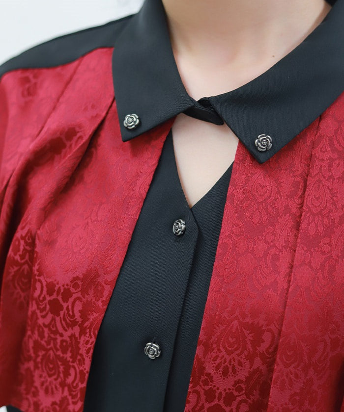 Jacquard & Pleated Blouse