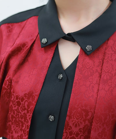 Jacquard & Pleated Blouse
