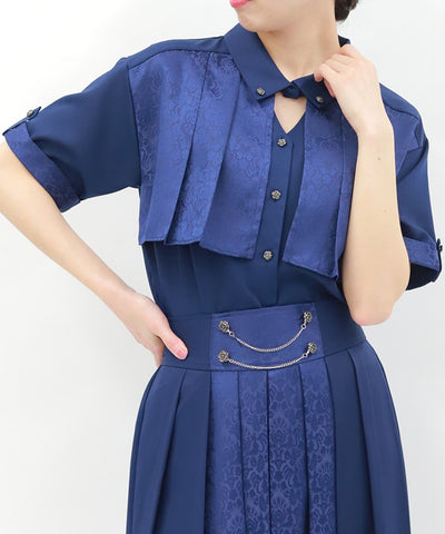 Jacquard & Pleated Blouse