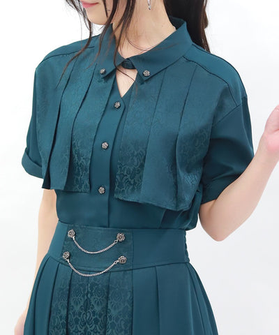 Jacquard & Pleated Blouse