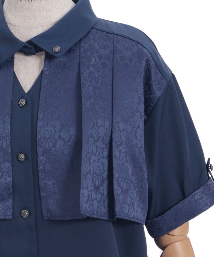 Jacquard & Pleated Blouse