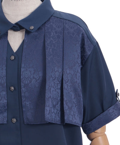 Jacquard & Pleated Blouse