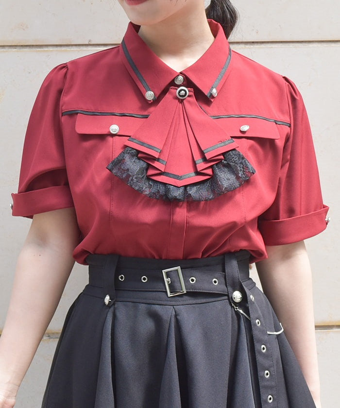 Frill Jabot Color Scheme Line Blouse