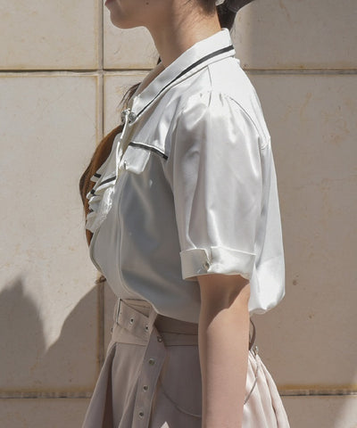 Frill Jabot Color Scheme Line Blouse