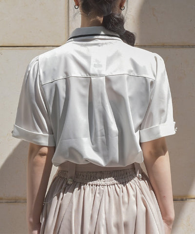 Frill Jabot Color Scheme Line Blouse