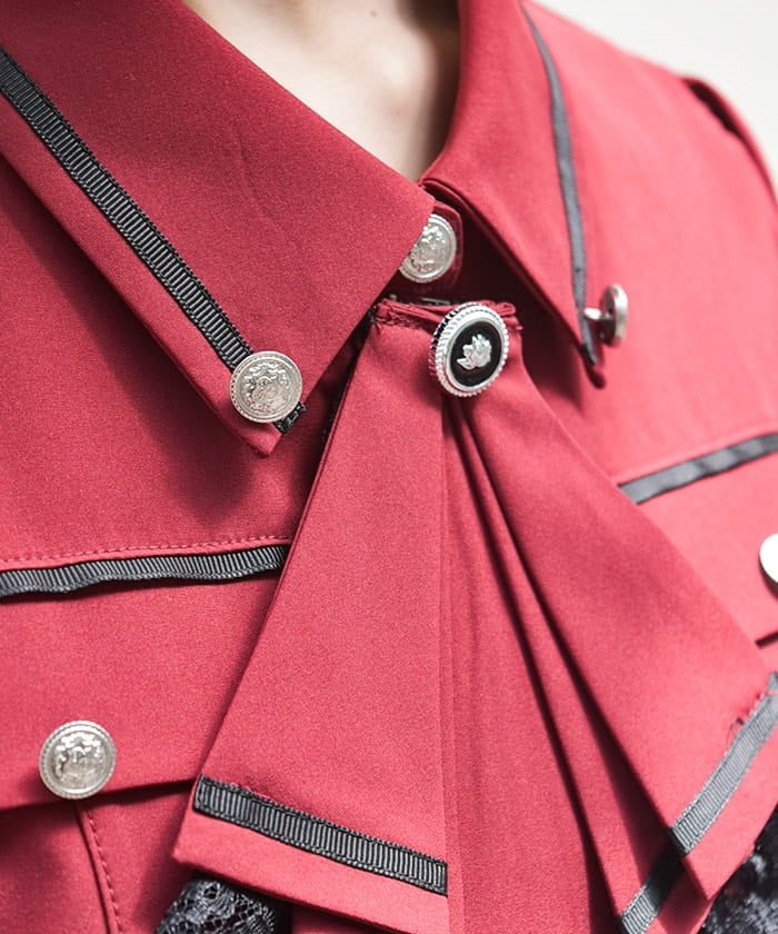 Frill Jabot Color Scheme Line Blouse
