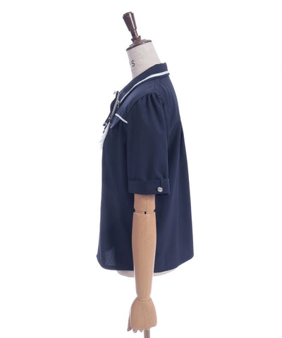 Frill Jabot Color Scheme Line Blouse
