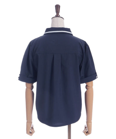 Frill Jabot Color Scheme Line Blouse