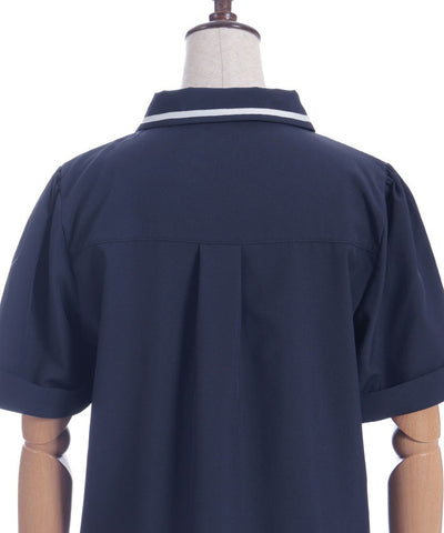 Frill Jabot Color Scheme Line Blouse