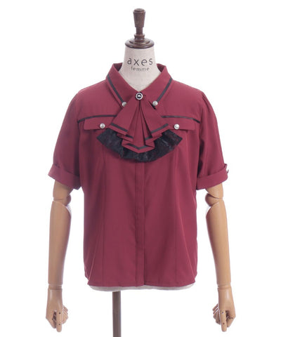 Frill Jabot Color Scheme Line Blouse
