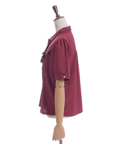 Frill Jabot Color Scheme Line Blouse