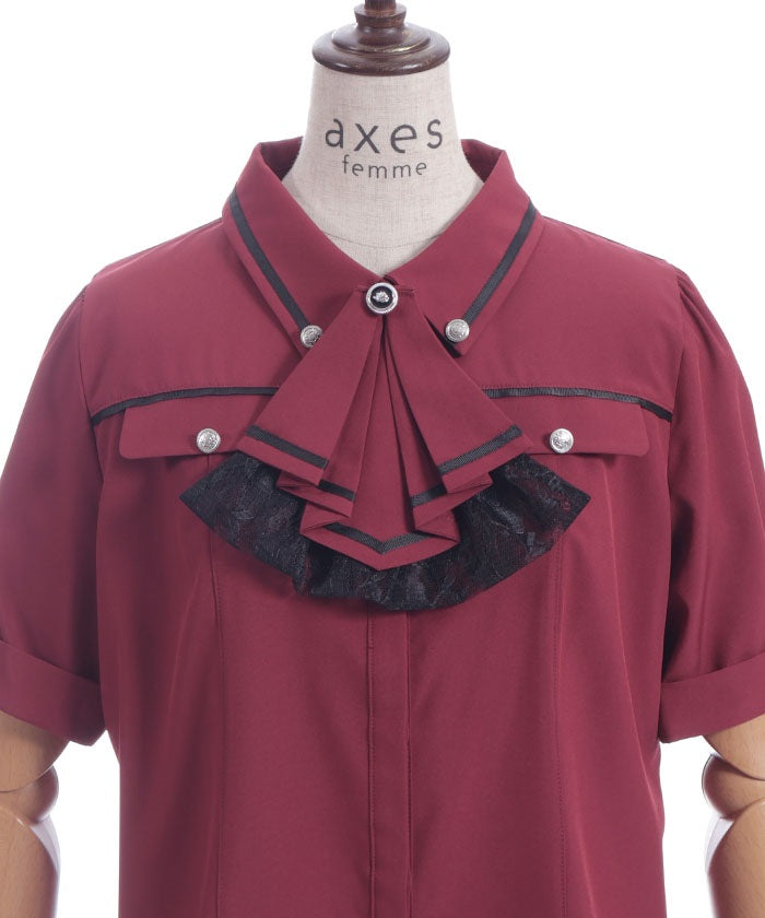 Frill Jabot Color Scheme Line Blouse
