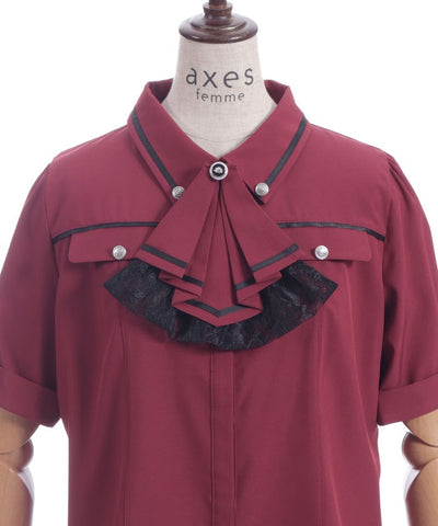 Frill Jabot Color Scheme Line Blouse