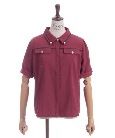 Frill Jabot Color Scheme Line Blouse