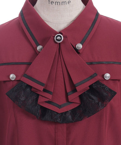 Frill Jabot Color Scheme Line Blouse