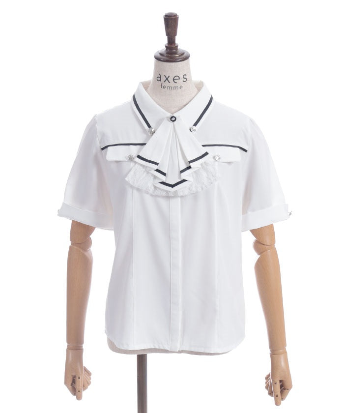 Frill Jabot Color Scheme Line Blouse