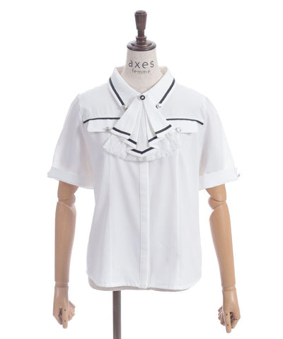 Frill Jabot Color Scheme Line Blouse