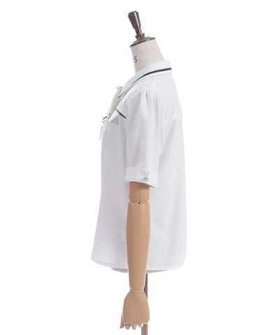 Frill Jabot Color Scheme Line Blouse