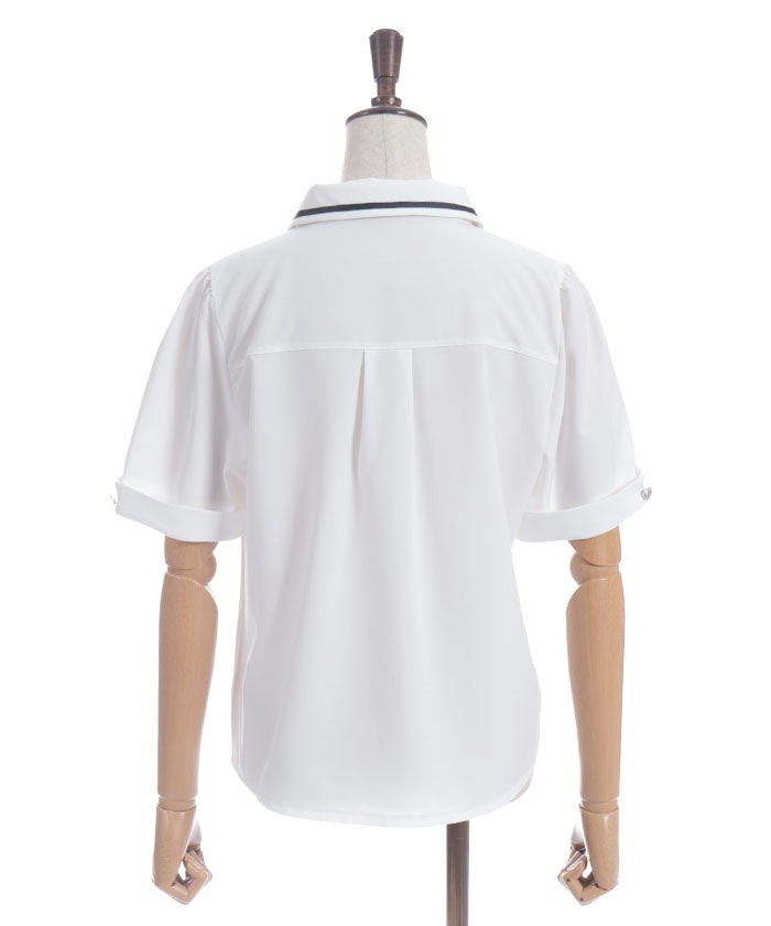 Frill Jabot Color Scheme Line Blouse