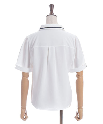 Frill Jabot Color Scheme Line Blouse