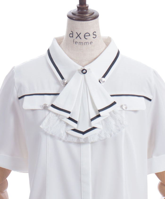 Frill Jabot Color Scheme Line Blouse