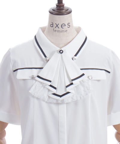 Frill Jabot Color Scheme Line Blouse