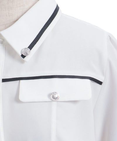 Frill Jabot Color Scheme Line Blouse