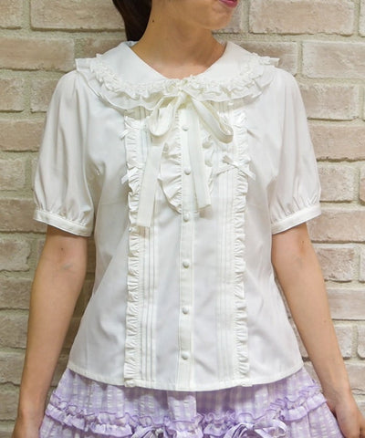 Ribbon Frill Short Sleeve Blouse