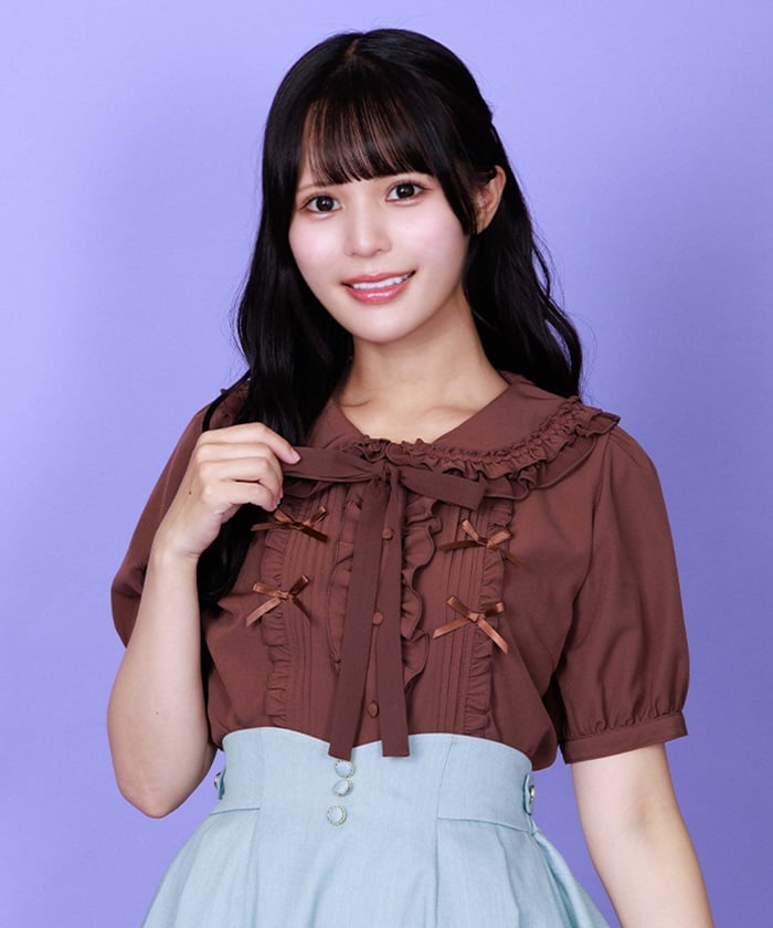 Ribbon Frill Short Sleeve Blouse